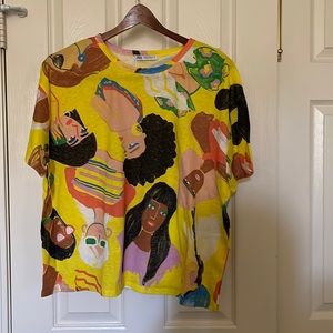Zara Yellow Print Oversized Short Sleeve Top